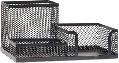 Nishaj 3 Compartments Metal Pen Stand(Black)