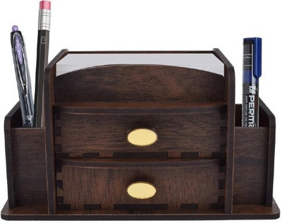 JAI SHRI 4 Compartments wooden office table pen stand(Black)