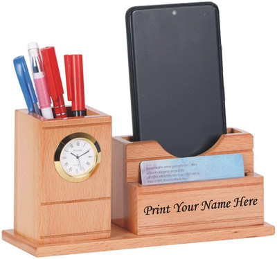 Shivom Crafts 2 Compartments Wooden PEN STAND WITH MULTIPURPOSE USE(Brown)