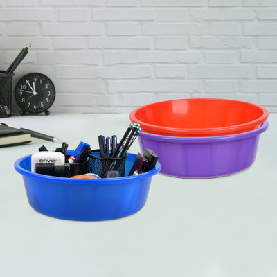 KUBER INDUSTRIES 3 Compartments Plastic Desk Organizer(Purple & Red & Blue)