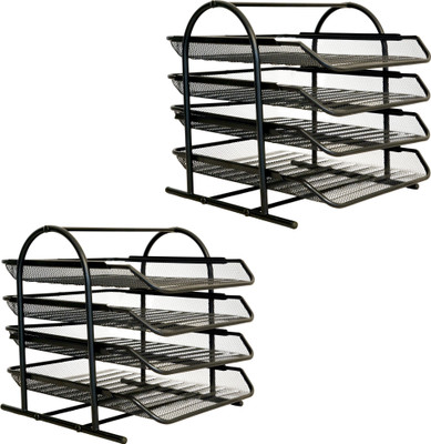 VeleSolv 4 Compartments Metal File Organizer(Black)