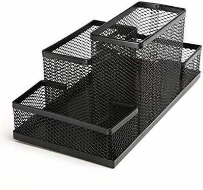 Wishbone 4 Compartments Metal Desk Organizer(Black)