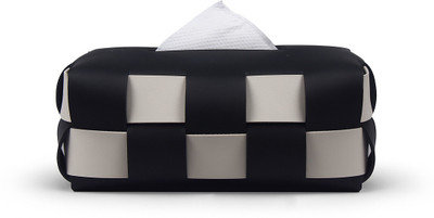 Antalya Homes 1 Compartments Vegan Leather woven basket style design tissue box holder(Black, White)