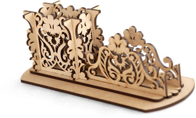 LAKHAJI 2 Compartments 3mm wood pen stand and card holder(Cream)