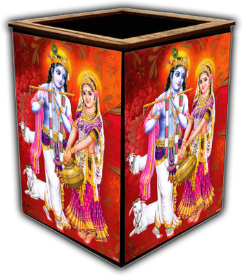pnf 1 Compartments wooden Colourful Wooden Pen Stand with photo of Radha Krishna -16432(Multicolor)
