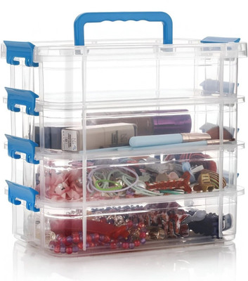 wynyc 4 Compartments plastic 4-Tiers Stackable Plastic Storage Containers | jewellery organiser(Multicolor)