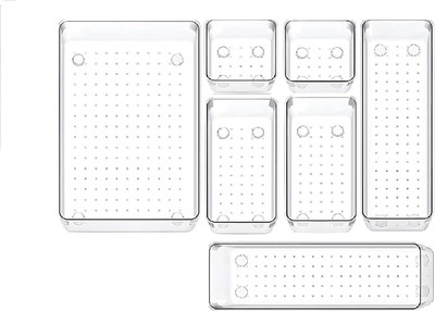 Zeinwap 7 Compartments Acrylic 1 Large 2 Long 2 Medium 2 Small Tray(Clear)