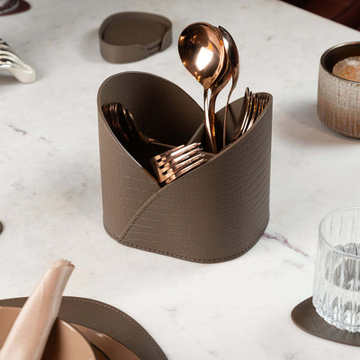 Three Sixty 4 Compartments Leather Desk Caddy(TAUPE)