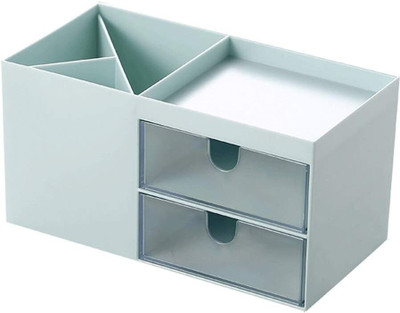 DITCAFOS 5 Compartments Plastic Desktop Storage Organizer Pen Holder for Desk Cute Pencil Holder with 2 Drawer(Multicolor)