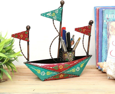 decocraft 1 Compartments Iron Boat Pen Holder & Stand, Deocrative Showpiece | Desk Organizer(Multicolor)
