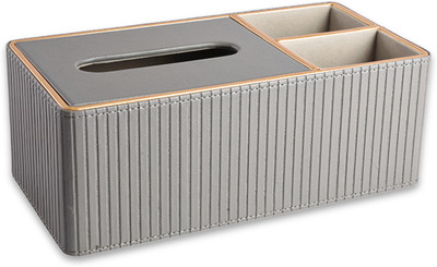 AARVIDECOR 3 Compartments Faux Leather Tissue Holder(Gray)