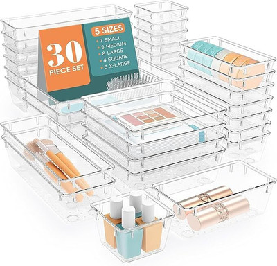 Lifewit 30 Compartments Plastic Drawer Organizer(Clear)