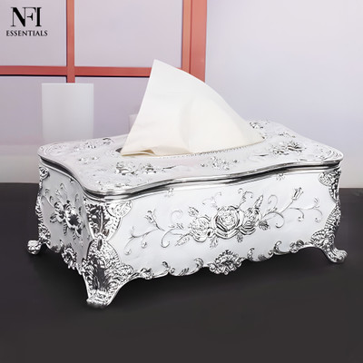 NFI essentials 1 Compartments Plastic Tissu Holder Box(Silver)