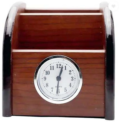 decorly 3 Compartments wooden pen card holder witch watch(Brown)