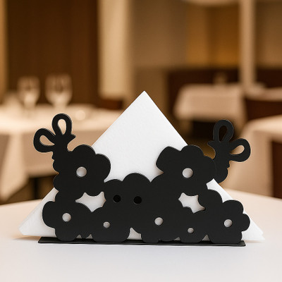 CHL 1 Compartments Metal Flower Design Napkin Holder Decorative Tissue Holder for Dining(Black)