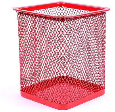 KESHU ENTERPRISE 1 Compartments metal Metal Pencil Holder for Desk Office (red/square/pack of 1)(Red)