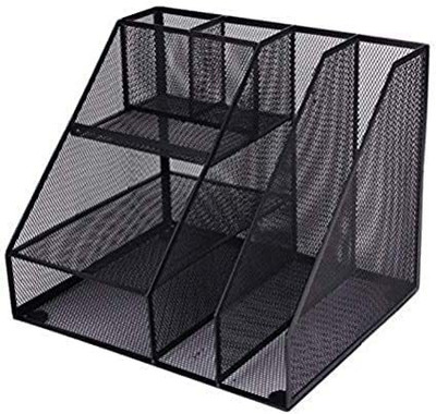 FLIPXEN 7 Compartments Metal Metal Mesh Multipurpose Office Desktop Table Organizer(Black)