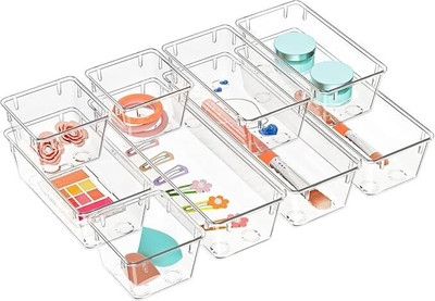 Lifewit 9 Compartments Plastic Drawer Organizer(Clear)