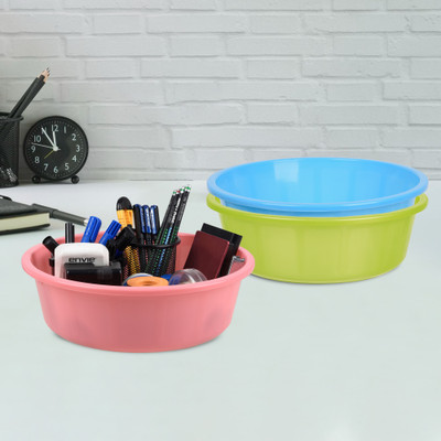 KUBER INDUSTRIES 3 Compartments Plastic Desk Organizer(Green & Sky Blue & Light Pink)