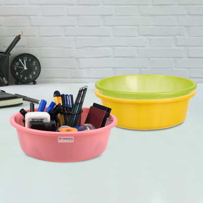 HOMESTIC by Kuber Industries 3 Compartments Plastic Desk Organizer(Yellow & Green & Light Pink)
