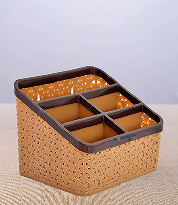 HOMESTIC by Kuber Industries 5 Compartments Plastic Desk Organizers(Beige)