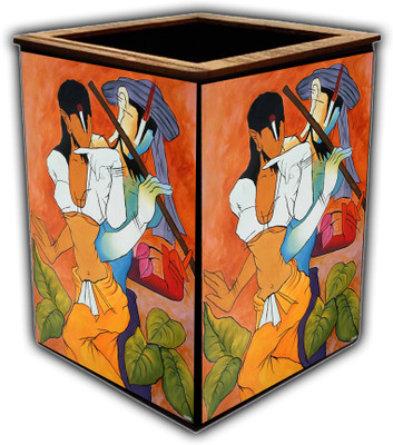 pnf 1 Compartments wooden Colourful Wooden Pen Stand with photo of Radha Krishna -4093(Multicolor)
