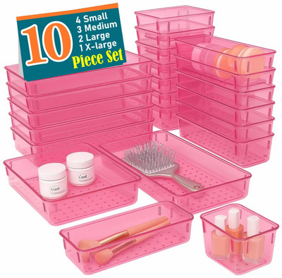 Nurah 10 Compartments Plastic Drawer Organiser(Pink)