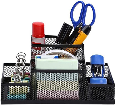 YANSI 4 Compartments Metal Mesh 4 comp desk organizer(Black)