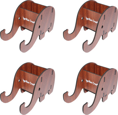 IGNITE CRAFTS 2 Compartments Engineered Wood Elephant Portable Mobile & Pen Holder| Desk Organizer for Home,Office (Set of 4)(Brown)
