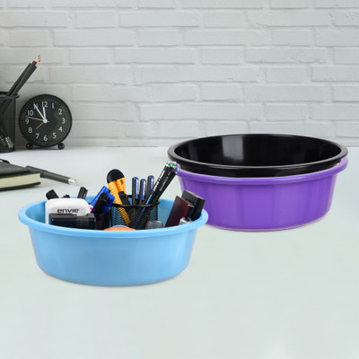 KUBER INDUSTRIES 3 Compartments Plastic Desk Organizer(Purple & Black & Sky Blue)