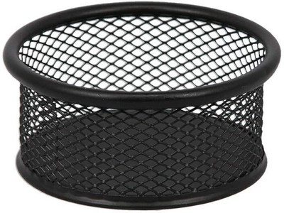 SkyFurnish 1 Compartments Metal mesh, (Chrome Plated) Premium Round Desk Organizer & Paper Clip Holder(Black)