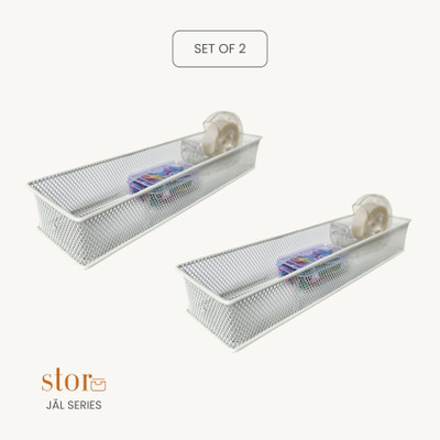 stor 0 Compartments Powder Coated Metal Pen Stand(Ecru White)