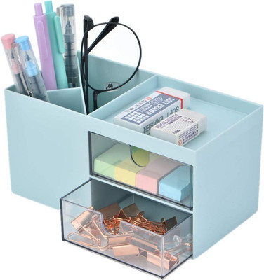 Estervig 5 Compartments Plastic Office Desk Organizer with 2 Drawers Multi-Functional Pen Pencil Holder for Desk(Multicolor)