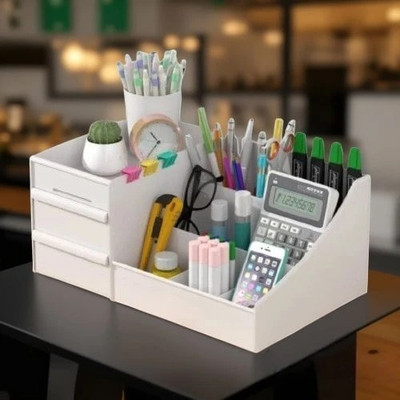 Charmpeak 7 Compartments Stationery & Beauty Product Storage Drawer – Plastic Drawer organizer box(White)