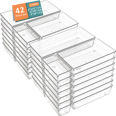 HOMESTIC by Kuber Industries 42 Compartments Plastic Drawer Organizers(Transparent)
