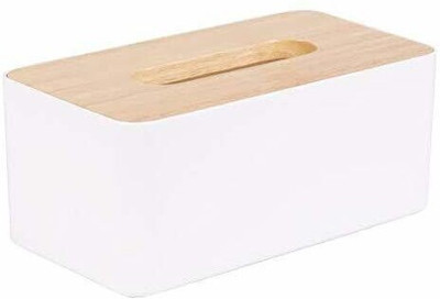 Aryamurti 1 Compartments Plastic, wooden Tissue Box Holder(White)