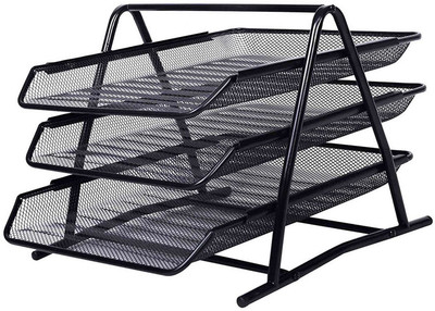 FLYNGO 3 Compartments metal newspaper, magazine and file folder storage organizer(Black)