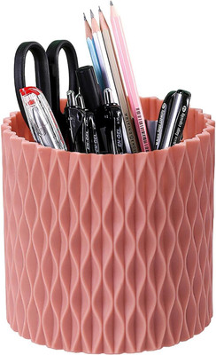 HOTSTICK 5 Compartments Plastic Rotating Pen Pencil Holder for Desk, 5 Slots(Pink)