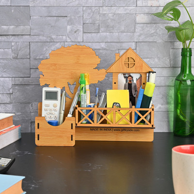 GIFT KYA DE 3 Compartments Wooden Desk Organizer(Brown)