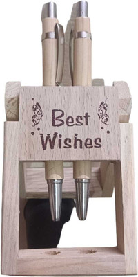 KLAL 2 Compartments wooden pen stand(wooden colour)