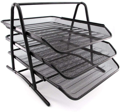 WOLBLIX 3 Compartments Metal File Tray Documents/Files/Papers/Letters/Folders Holder(Black)