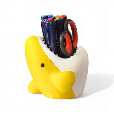 HOBIGO 1 Compartments Plastic 3D Lil Shark penholder(Yellow)