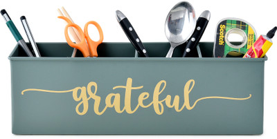 livingwithelan 4 Compartments Metal Grateful Desk Organizer(Moss Green)
