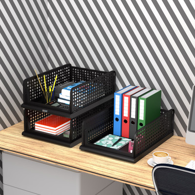 HOMESTIC by Kuber Industries 3 Compartments Plastic Desk Organizers(Black)