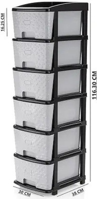 MAHADEV 6 Compartments Plastic Chest of Drawers(Grey)