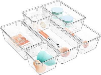 Lifewit 6 Compartments Plastic Drawer Organizer(Clear)