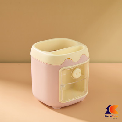 GENZ 3 Compartments ABS Plastic Pen holder(Pink)