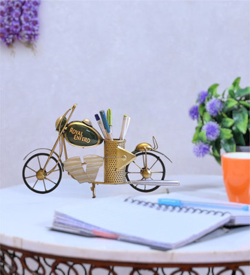 Indraj Premium Craft 1 Compartments Metal Decorative Handmade Bike Shape Metal Pen Stand for Office, Home & Gifting(Green-Golden)