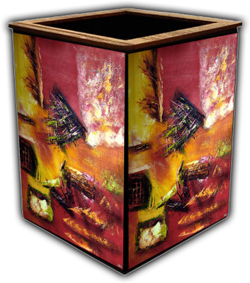 pnf 1 Compartments wooden Poster N frames Colourful Wooden Pen Stand with photo of Abstract Art -694(Multicolor)