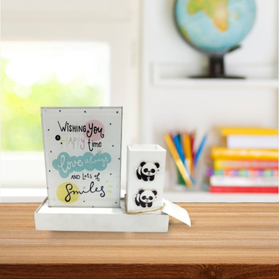SG Creations 1 Compartments Glass Pen Stand(White)